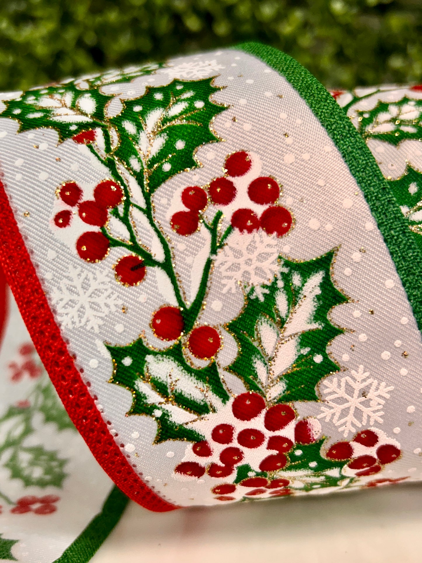 2.65 Inch By 10 Yard Holly Berries With Snow On Royal Ribbon