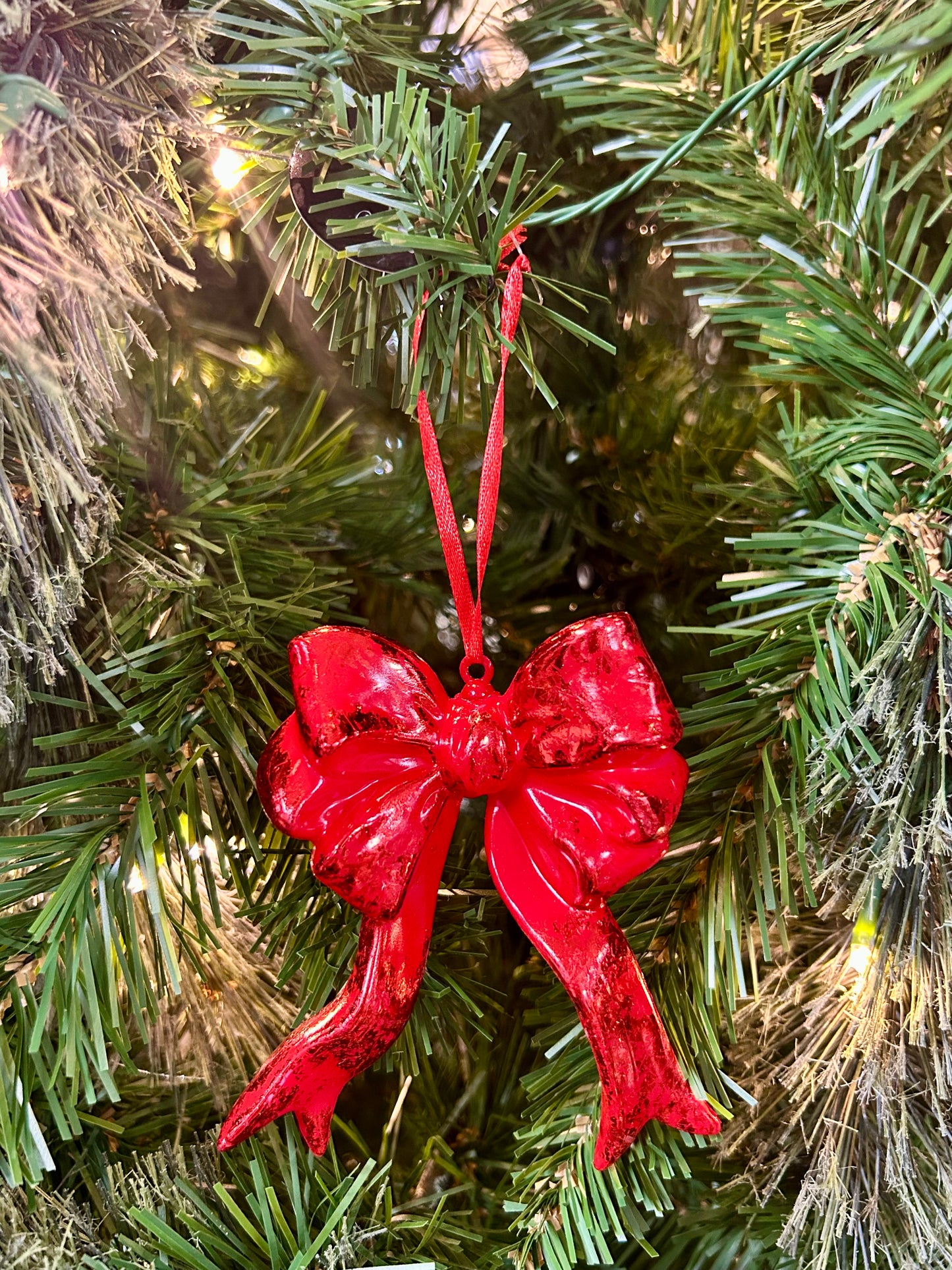 4.25 Red Plastic Hanging Bow Ornament