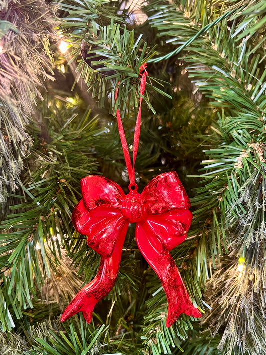 4.25 Red Plastic Hanging Bow Ornament