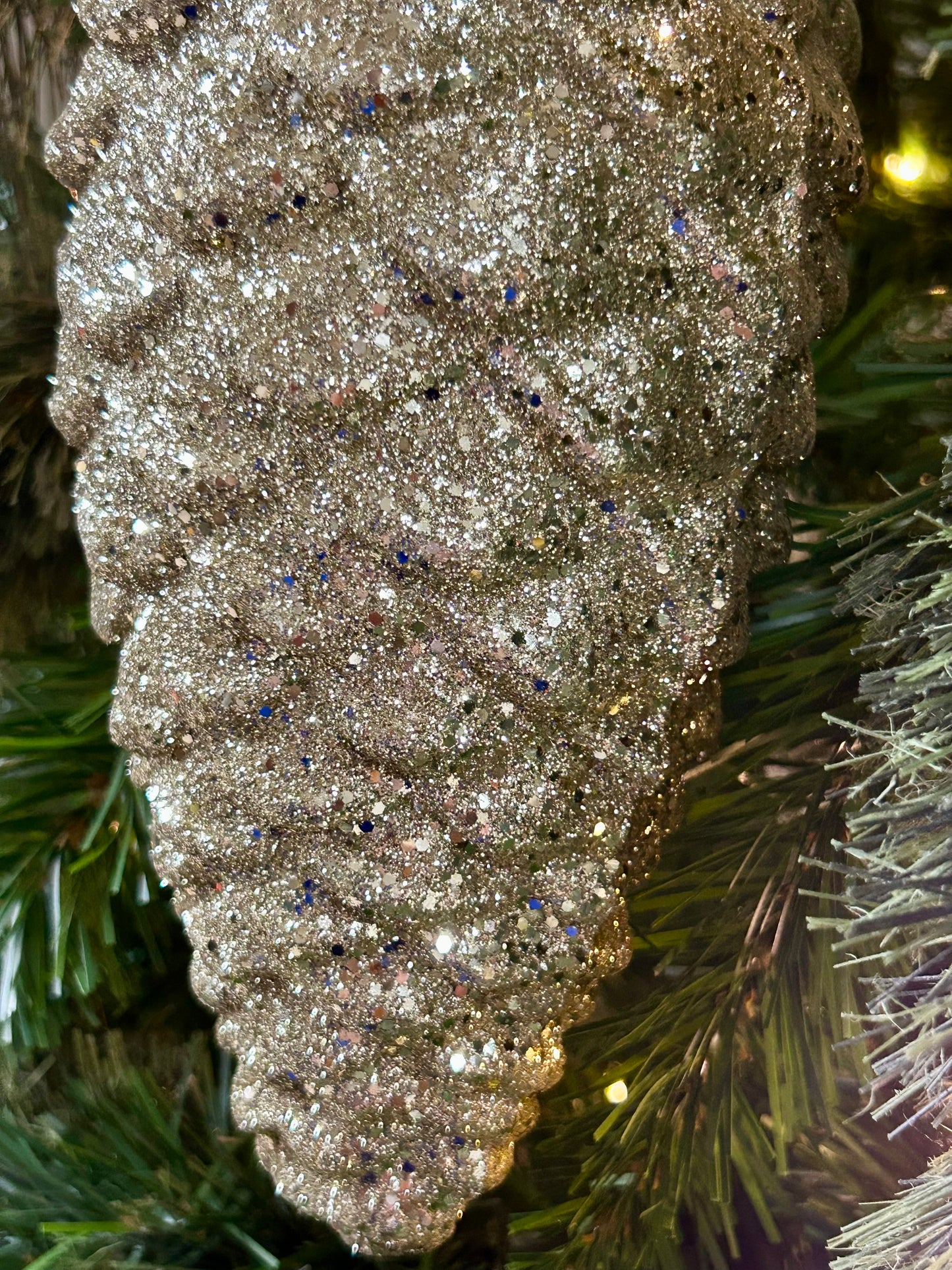 9 Inch Champagne Hanging Glitter Pinecone Ornament