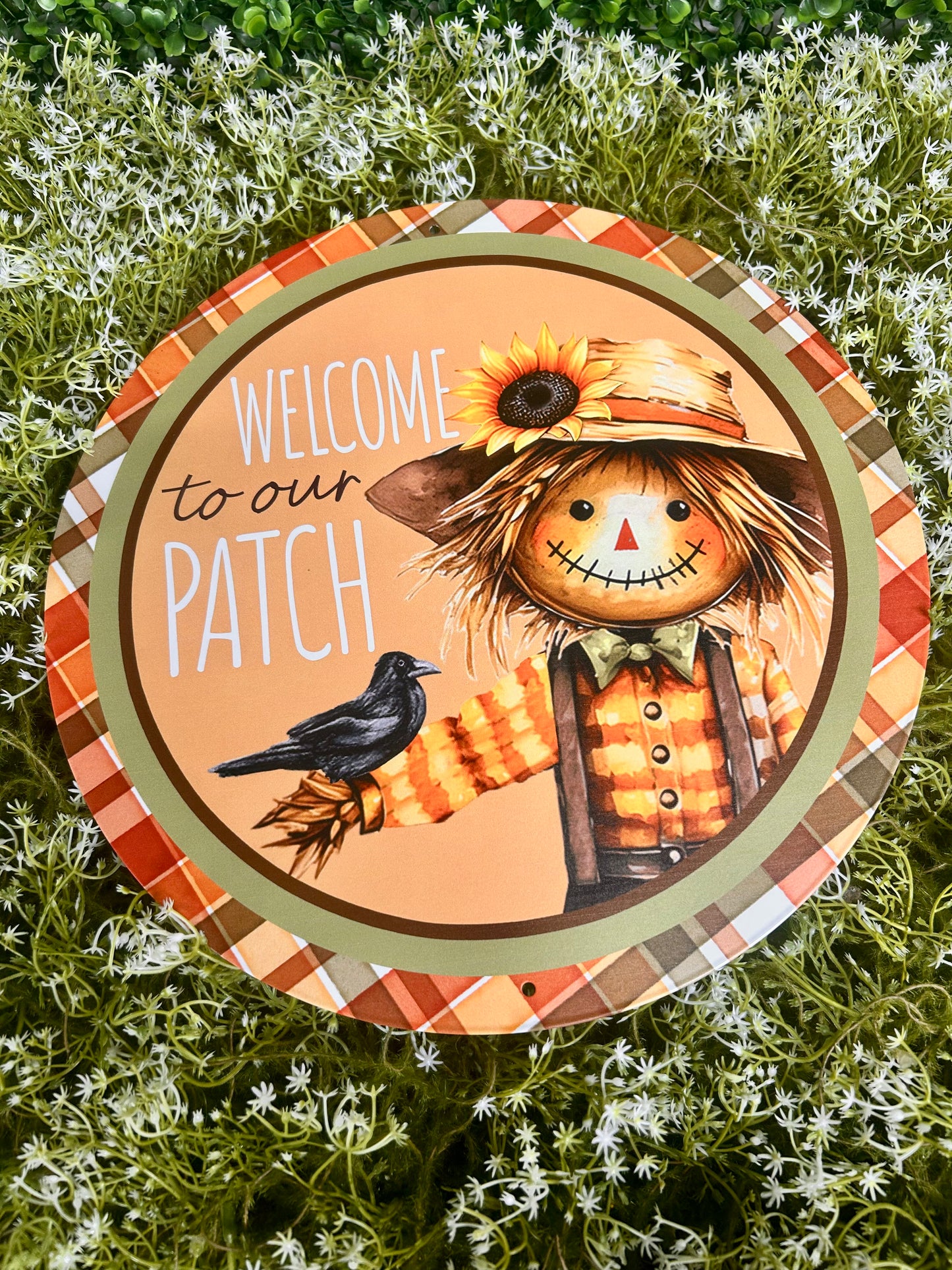 12 Inch Welcome To Our Patch With Scarecrow Metal Sign