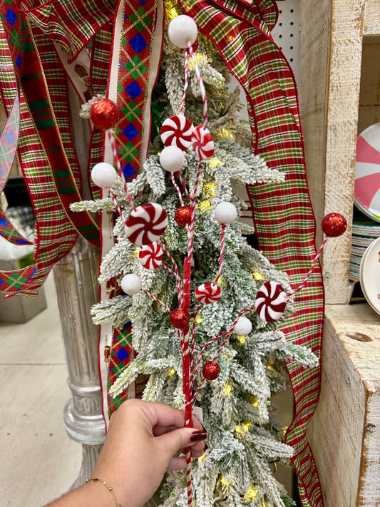 29 Inch Red And White Curly Peppermint Spray