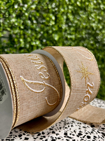 2.5 Inch By 9.9 Yard Natural Gold And White Jesus Is The Reason On Royal Ribbon