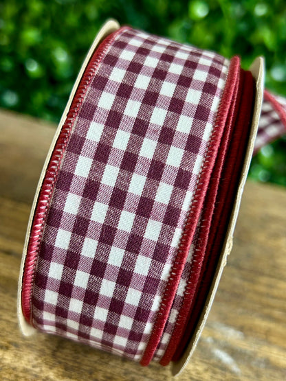 1.5 Inch By 10 Yard Wine Gingham Check Ribbon