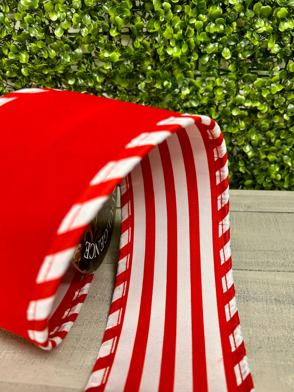 4 Inch By 5 Yard Red Velvet With White Red Cabana Sripe Ribbon