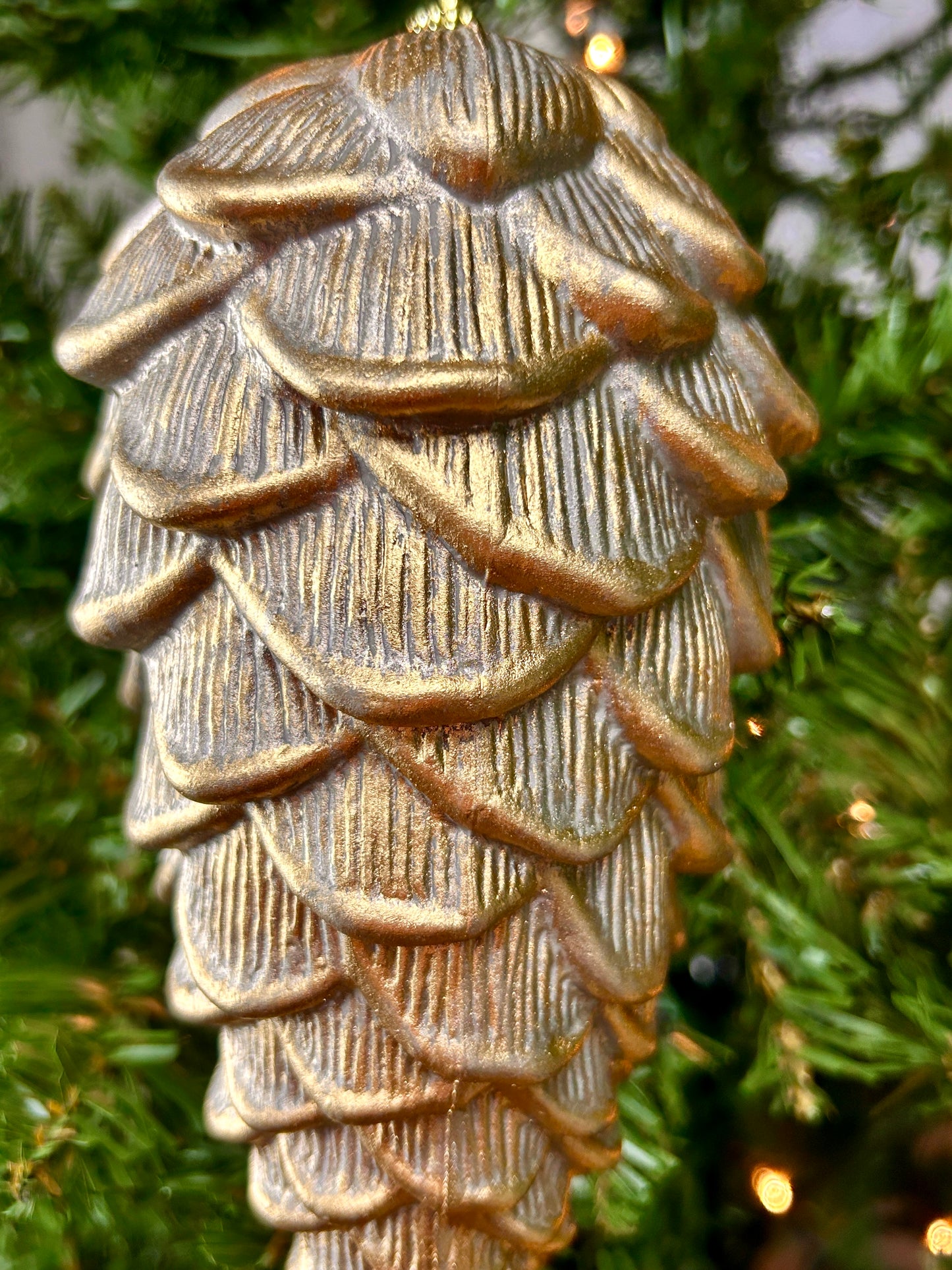 7 Inch Champagne And Gold Pinecone Ornament