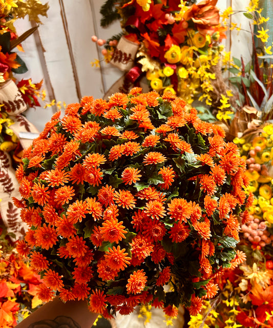 16 Inch Bright Orange Mum Bush Stake