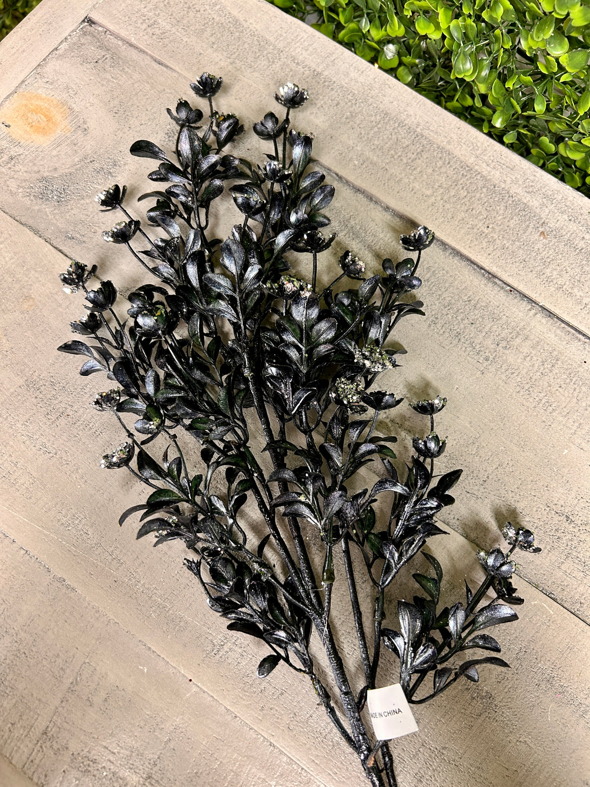 24.5 Inch Blue And Silver Leaf Spray