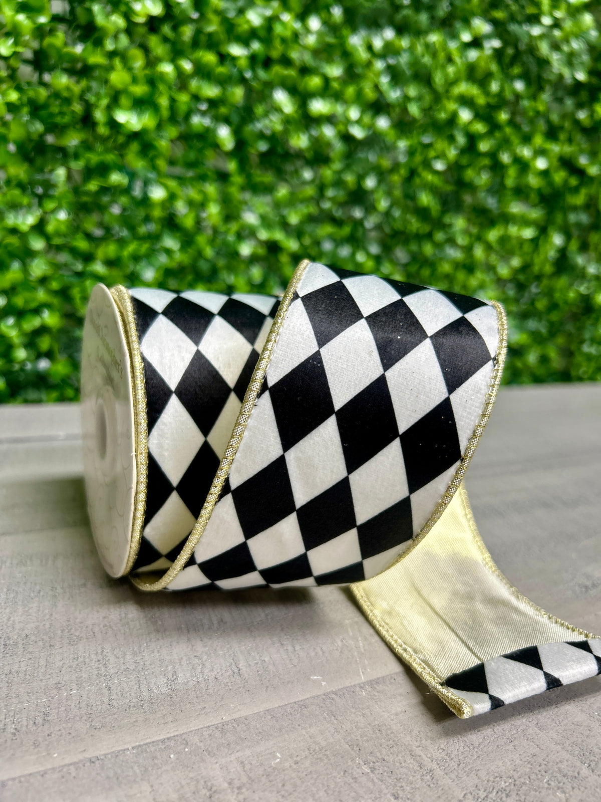 David Christopher's 2.5 Inch By 10 Yard Harlequin Print With Gold Edge Ribbon