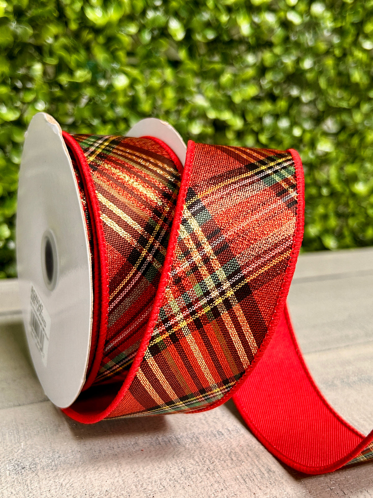1.5 Inch By 10 Yard Metallic Plaid Diagonal Fused Ribbon