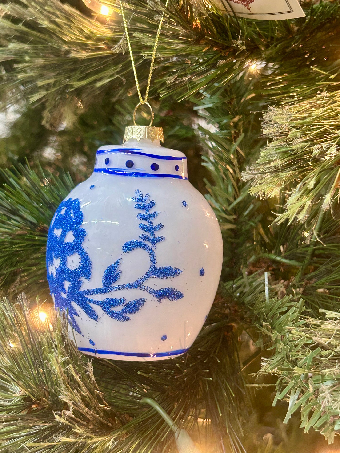 Mark Roberts Blue And White Floral Ginger Jars Glass Ornaments Two Styles