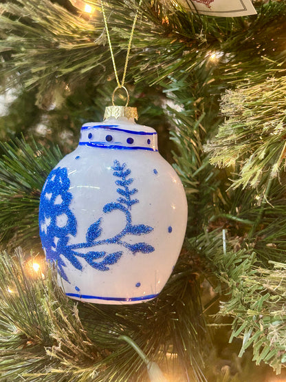 Mark Roberts Blue And White Floral Ginger Jars Glass Ornaments Two Styles