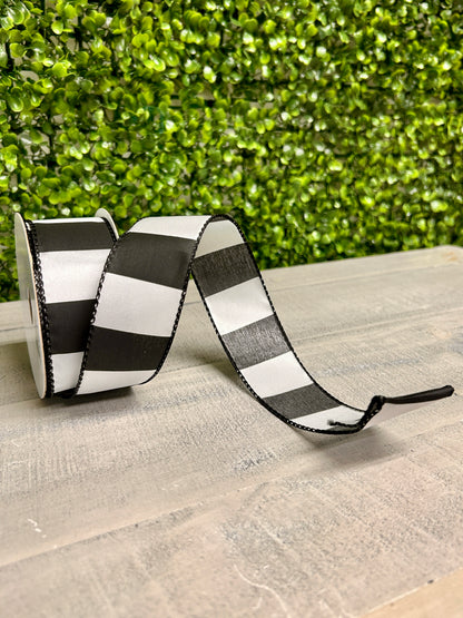 1.5 Inch By 10 Yard Black And White Horizontal Stripes Ribbon