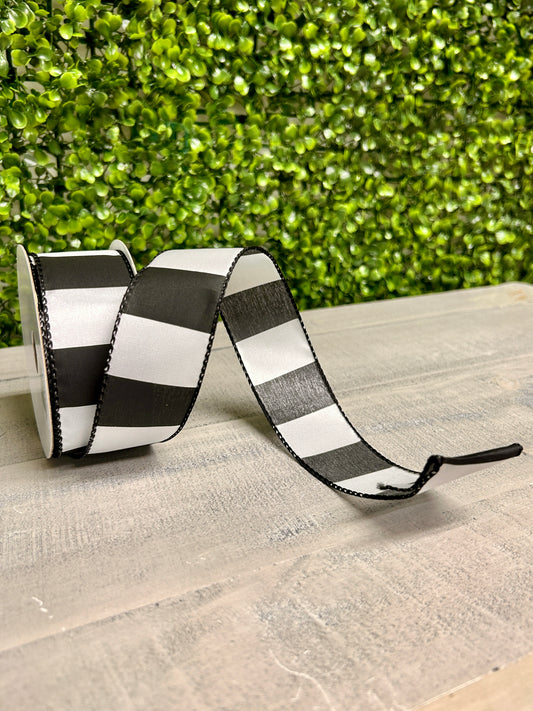 1.5 Inch By 10 Yard Black And White Horizontal Stripes Ribbon