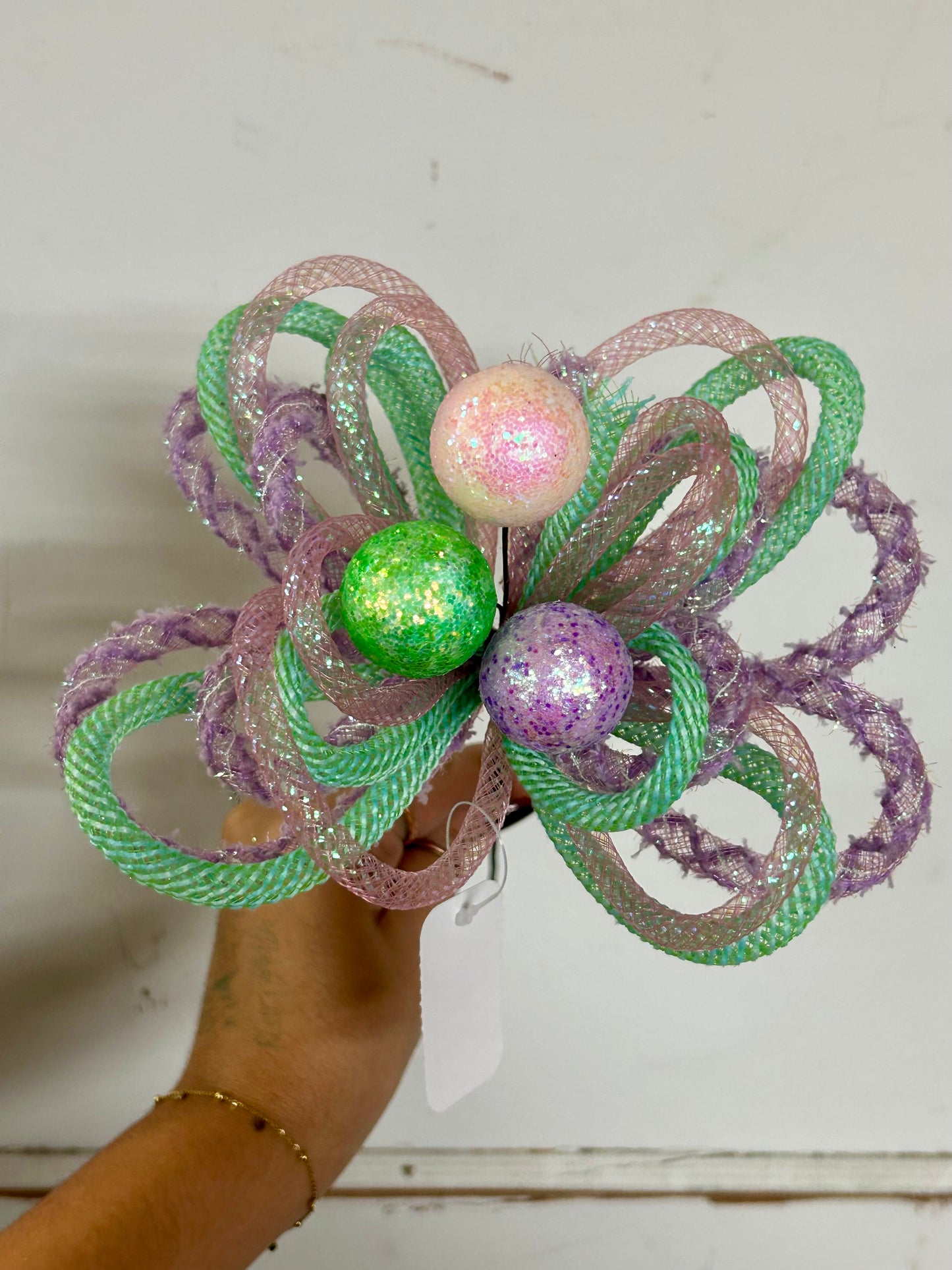 12 Inch Pink Orchid Lavender And Mint Green Iridescent Glitter Ball Tubing Pick