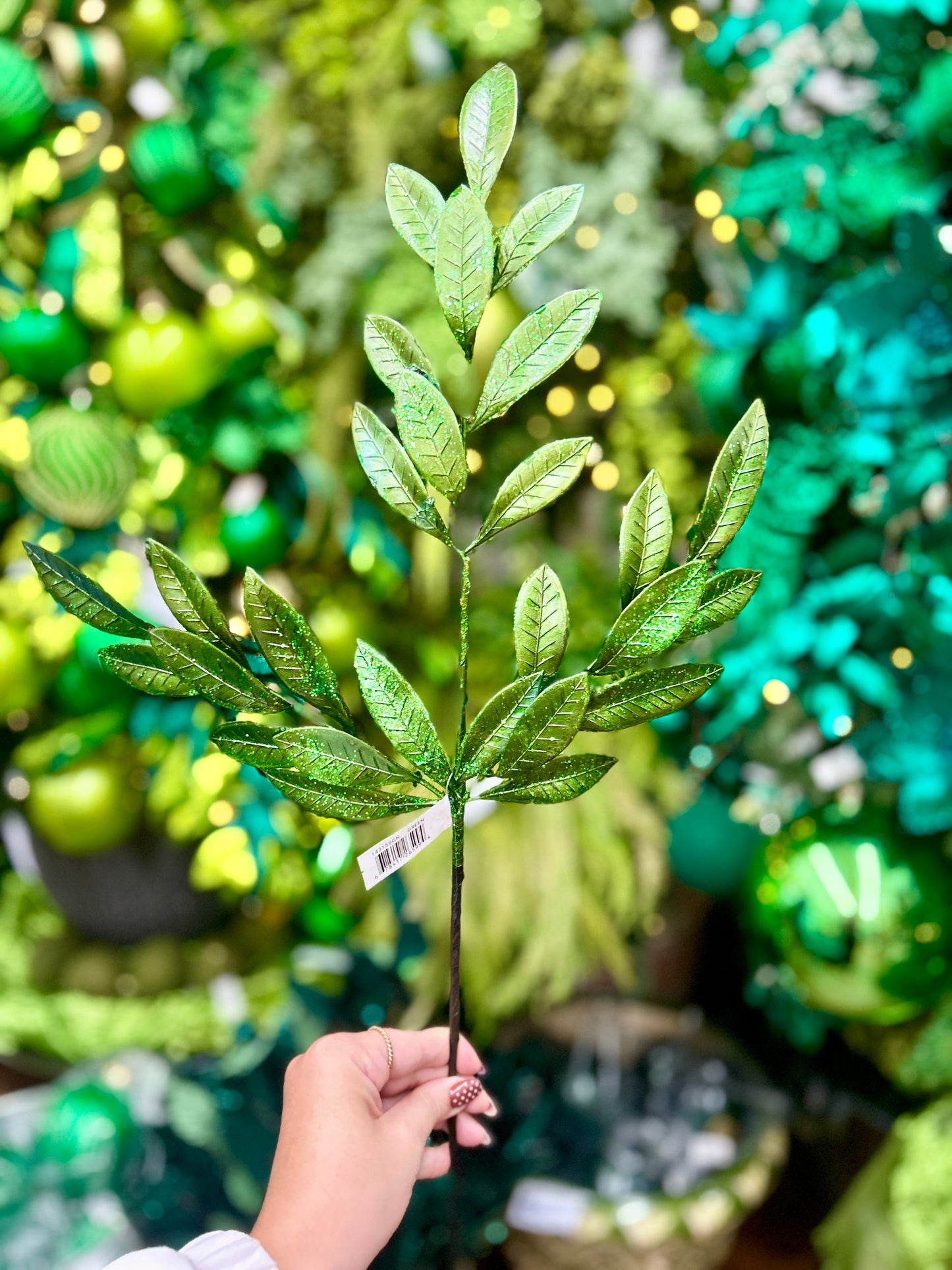26 Inch Green Metallic Bay Leaf Spray