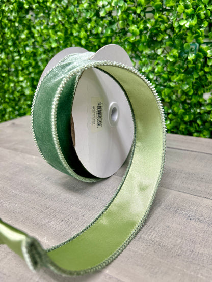 1.5 Inch By 10 Yard Sage Green Deluxe Velvet With Satin Backing Ribbon