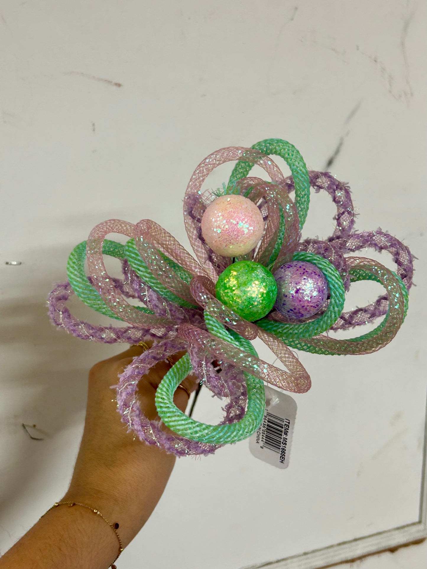 12 Inch Pink Orchid Lavender And Mint Green Iridescent Glitter Ball Tubing Pick