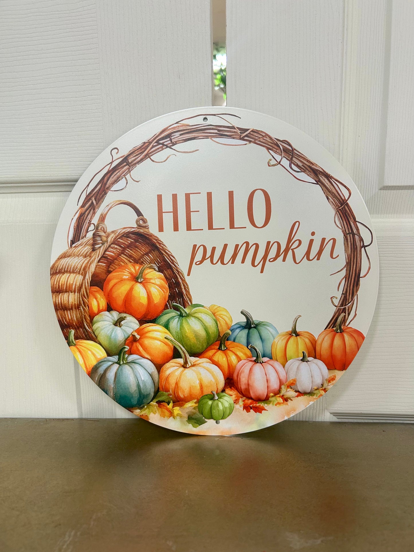 12 Inch Hello Pumpkin Metal Sign