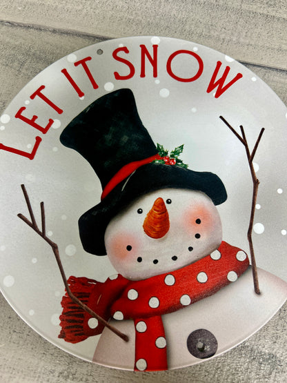 8 Inch Let It Snow With Snowman Metal Sign