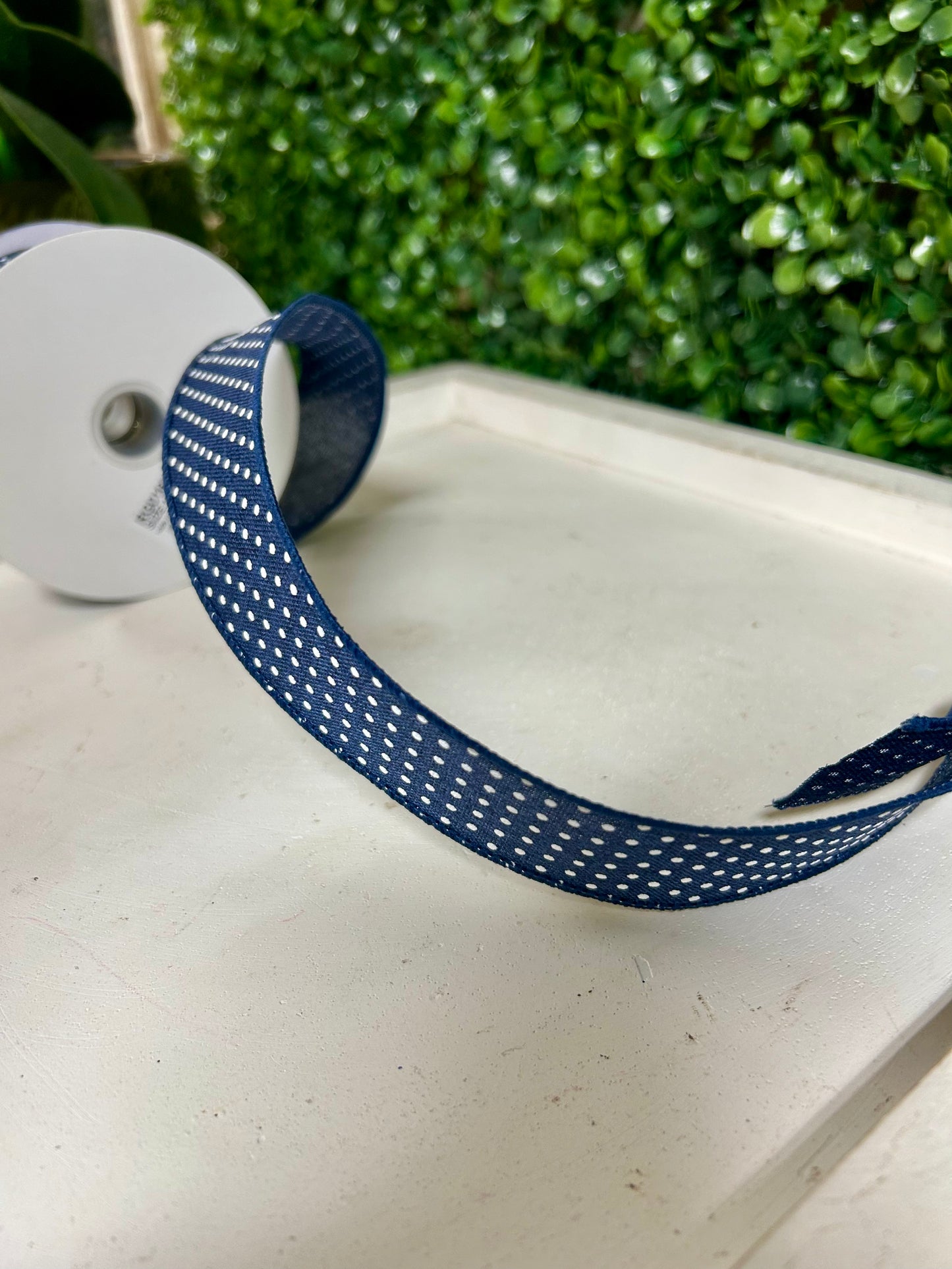 1.5 Inch By 10 Yard Navy Blue And White Raised Swiss Dots On Royal Ribbon