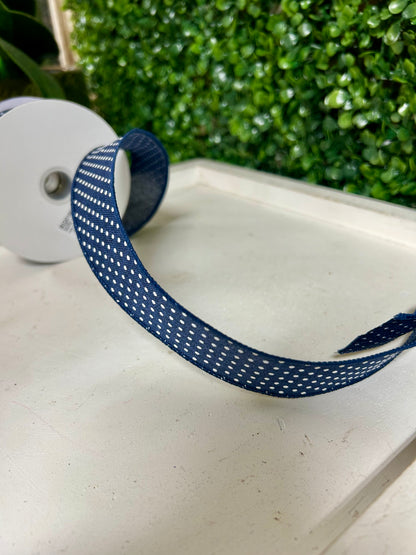 1.5 Inch By 10 Yard Navy Blue And White Raised Swiss Dots On Royal Ribbon