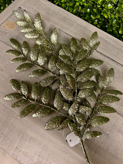 21 Inch Dark Sage Green Glitter Honey Locust Spray