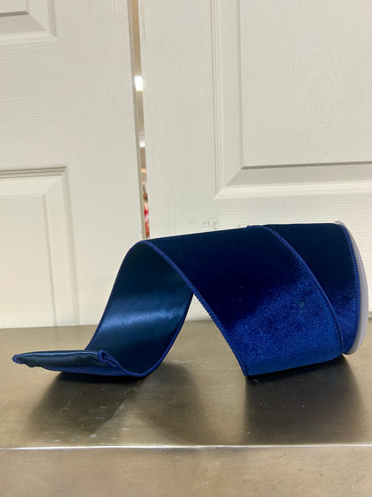 4 Inch By 10 Yard Navy Blue Deluxe Velvet With Satin Backing Ribbon