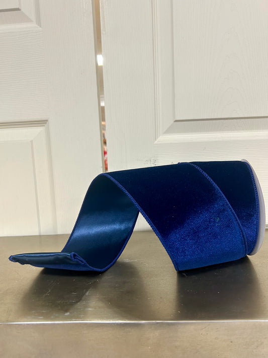 4 Inch By 10 Yard Navy Blue Deluxe Velvet With Satin Backing Ribbon
