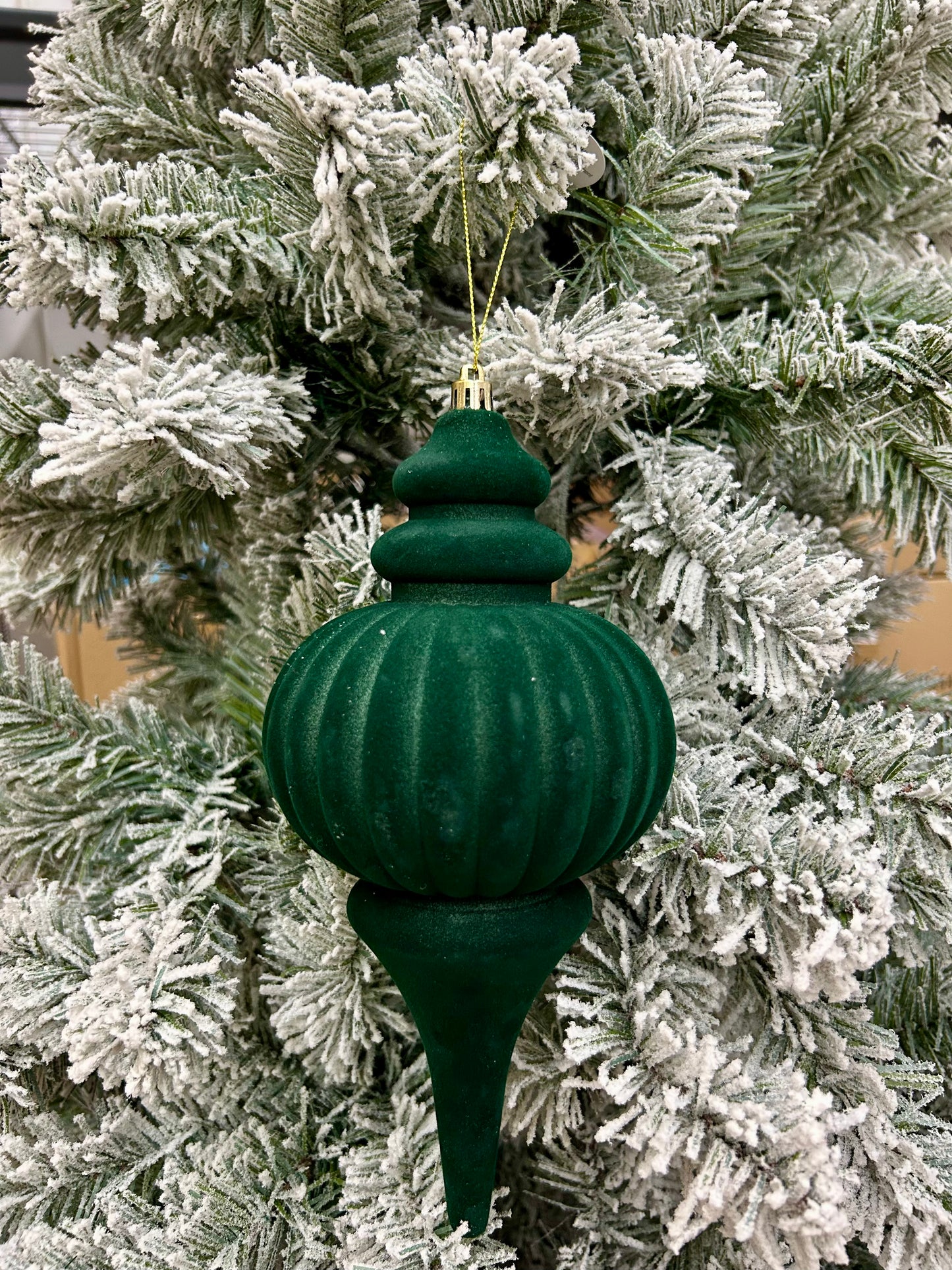 10 Inch Hunter Green Plastic Flocked Finial Ornament