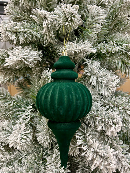 10 Inch Hunter Green Plastic Flocked Finial Ornament