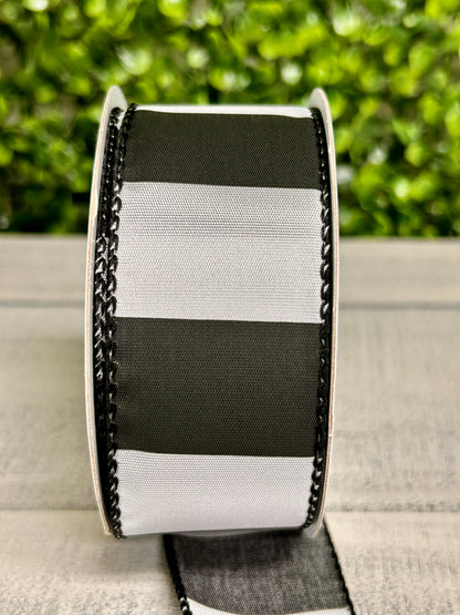 1.5 Inch By 10 Yard Black And White Horizontal Stripes Ribbon