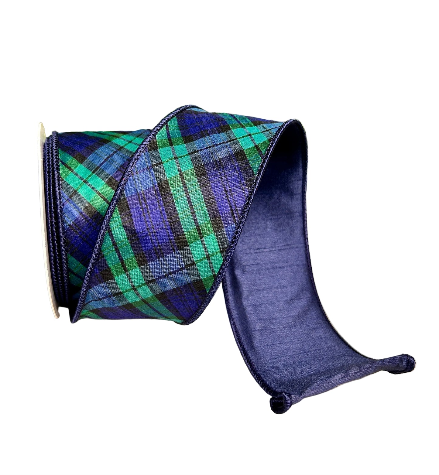 David Christopher 2.5 Inch By 10 Yard Navy Blue and Evergreen Plaid Ribbon