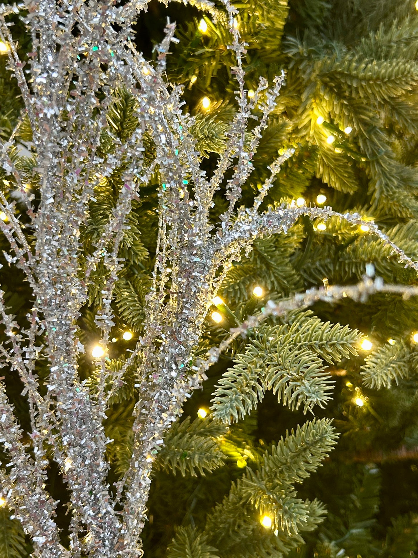 32 Inch Silver Pine Glitter Spray