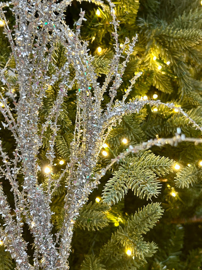 32 Inch Silver Pine Glitter Spray