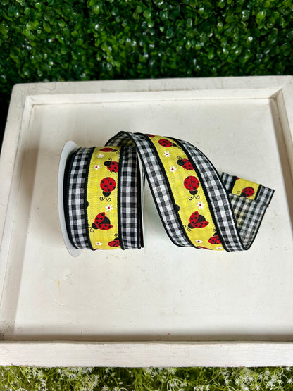 2.5 Inch By 10 Yard Ladybug On Check Ribbon