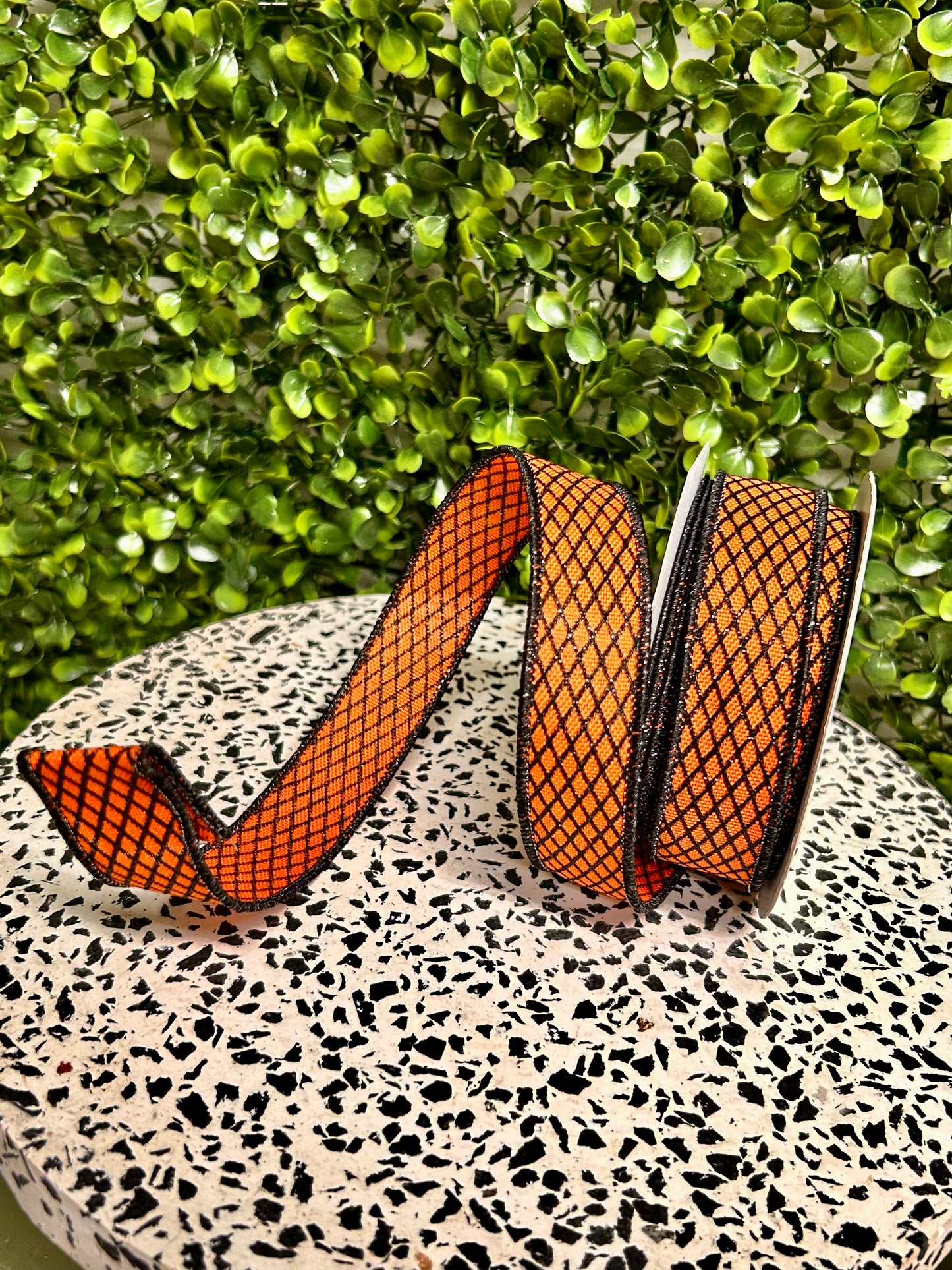 7/8 Inch By 10 Yard Orange And Black Mini Harlequin Ribbon