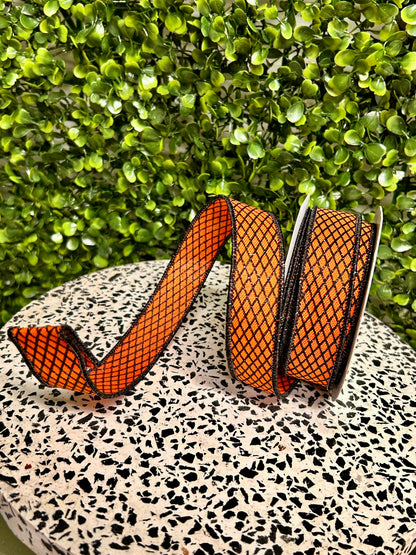 7/8 Inch By 10 Yard Orange And Black Mini Harlequin Ribbon