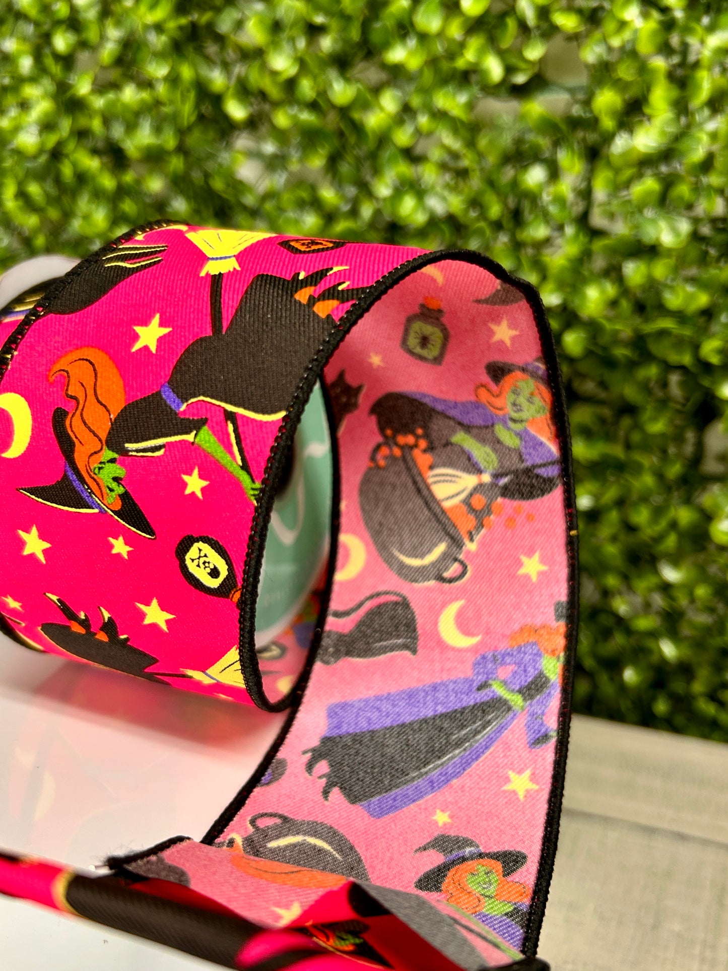 2.5 Inch By 10 Yard Hot Pink Vintage Witch Ribbon