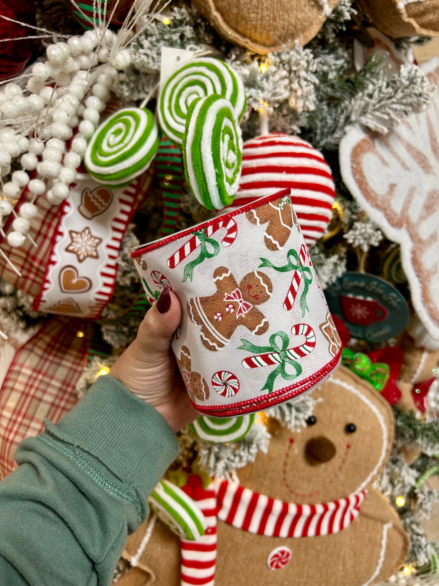 4 Inch By 10 Yard Gingerbread With Candy On Royal Ribbon