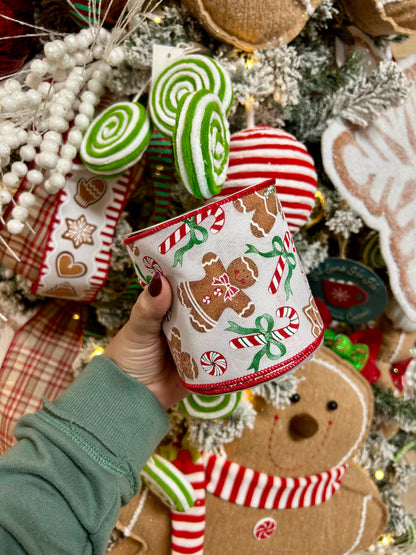 4 Inch By 10 Yard Gingerbread With Candy On Royal Ribbon