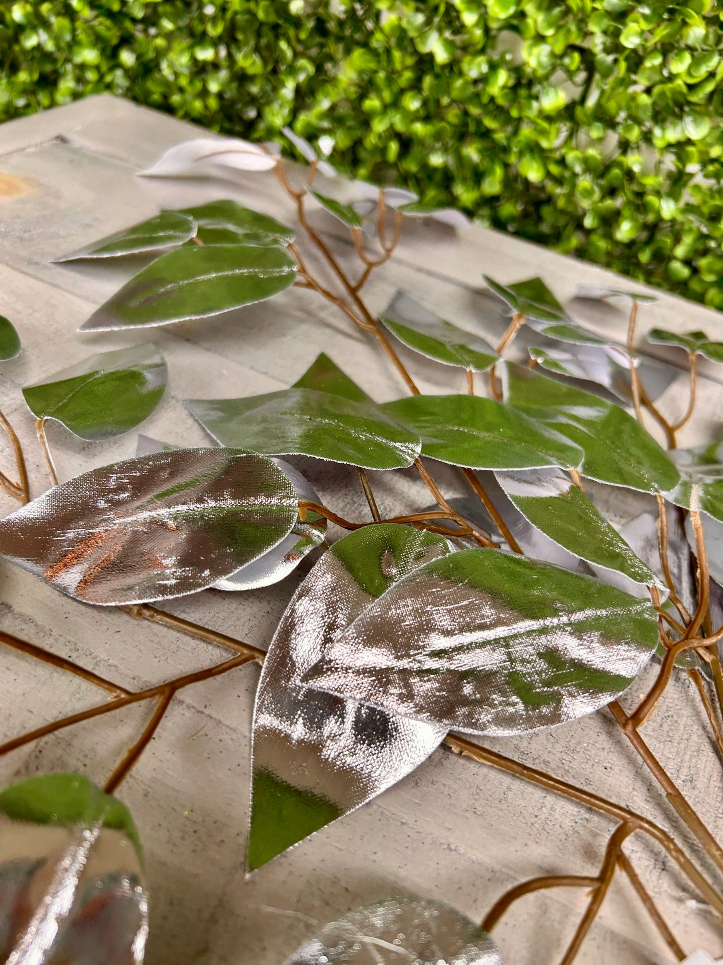 23 Inch Silver Metallic Ficus Spray