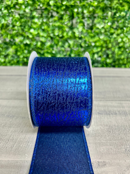 2.5 Inch By 10 Yard Dark Blue Crackle Metallic Ribbon