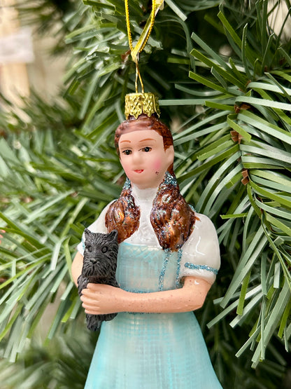 5.5 Inch Girl With Red Sparkly Shoes And Puppy Glass Ornament