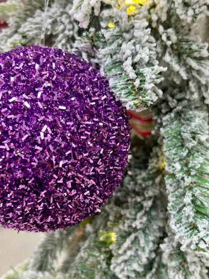 4 Inch Purple Foil Glitter Ball Ornament