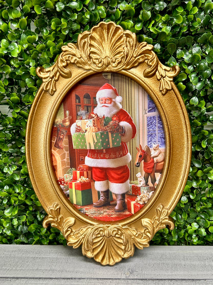 8 By 12 Inch Framed Santa Mantle Christmas Eve Art Two Styles