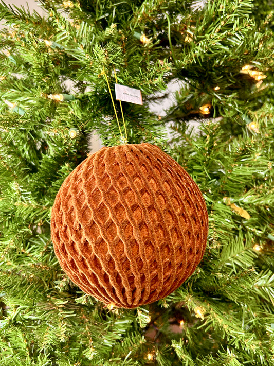 6 Inch Brown Flocked Ball Ornament