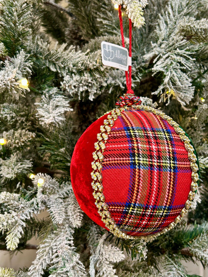 6 Inch Diamond Plaid Velvet Ball Ornament