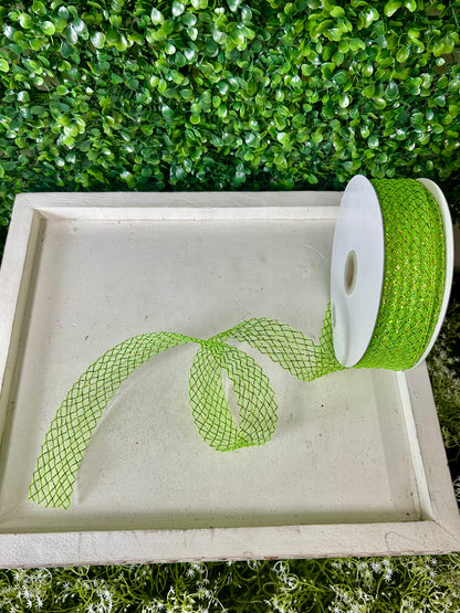 1.5 Inch By 30 Yard Spring Green With Laser Lime Foil Deco Flex Ribbon