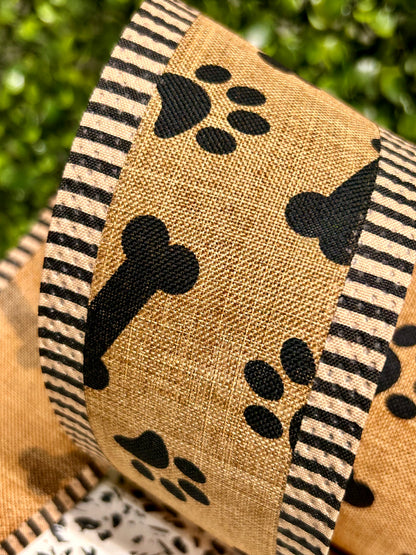 2.5 Inch By 10 Yard Paw Prints And Bones Ribbon